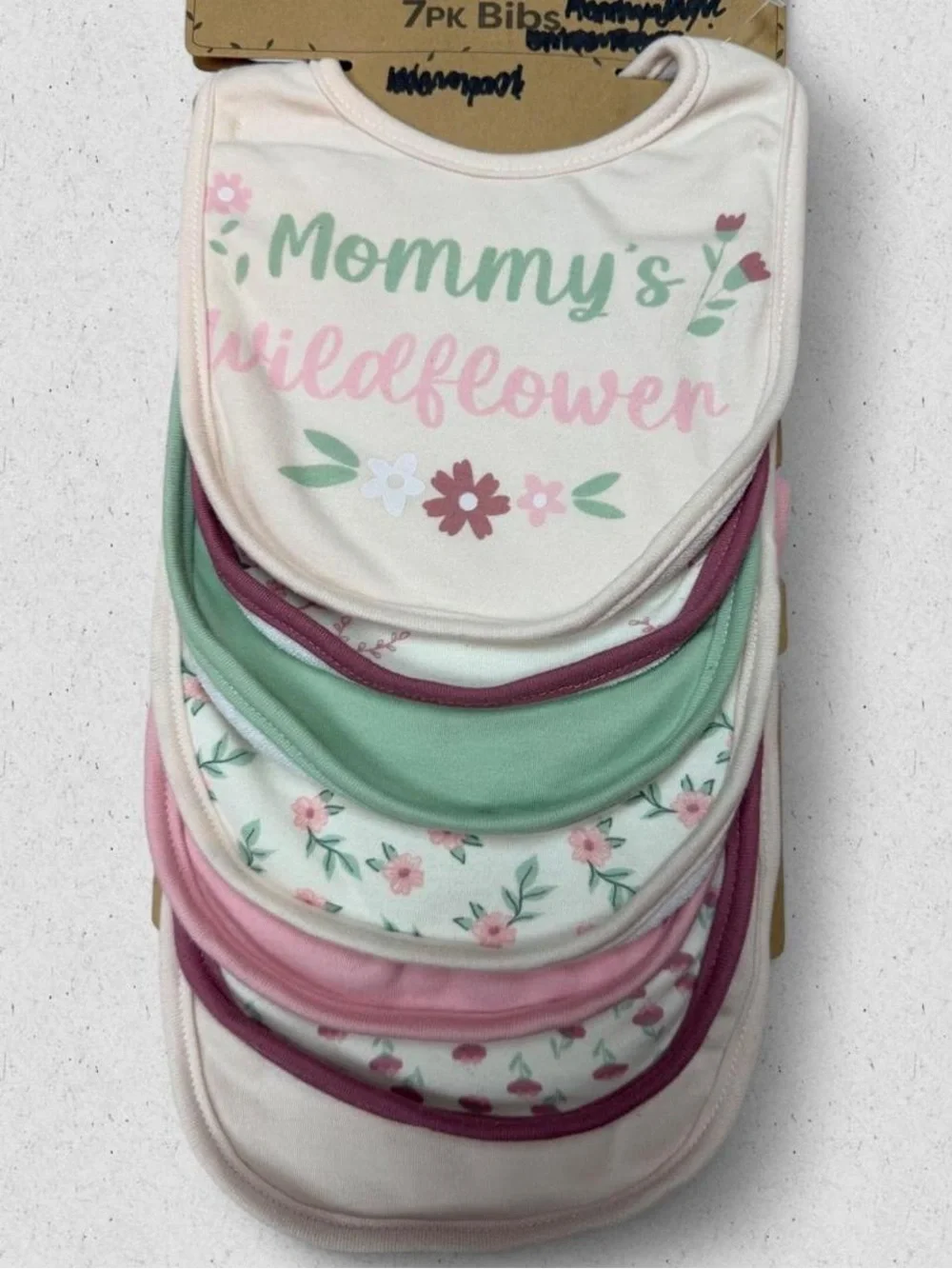 Wildflowers Baby Bib Set - Pink, Green & Cream Floral 7-Pack